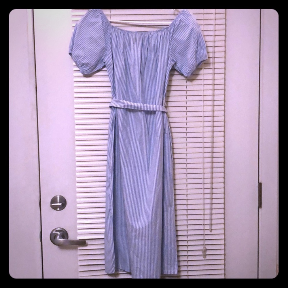 Zara Blue/White Striped Off Shoulder Dress